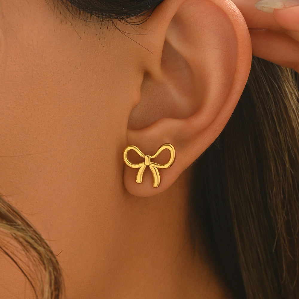 Lxalry 18K Gold Plated Bow Earrings Symmetrical Mirror Finish Stainless Steel Jewelry Hypoallergenic Tarnish Free Luxury Gift For Women Wife Mom Handcrafted Everyday Special Occasion Elegance