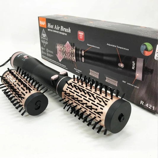 Фен‑браш стайлер із обертовою насадкою RAF R.421, електрична щітка, чорний, 1000 Вт