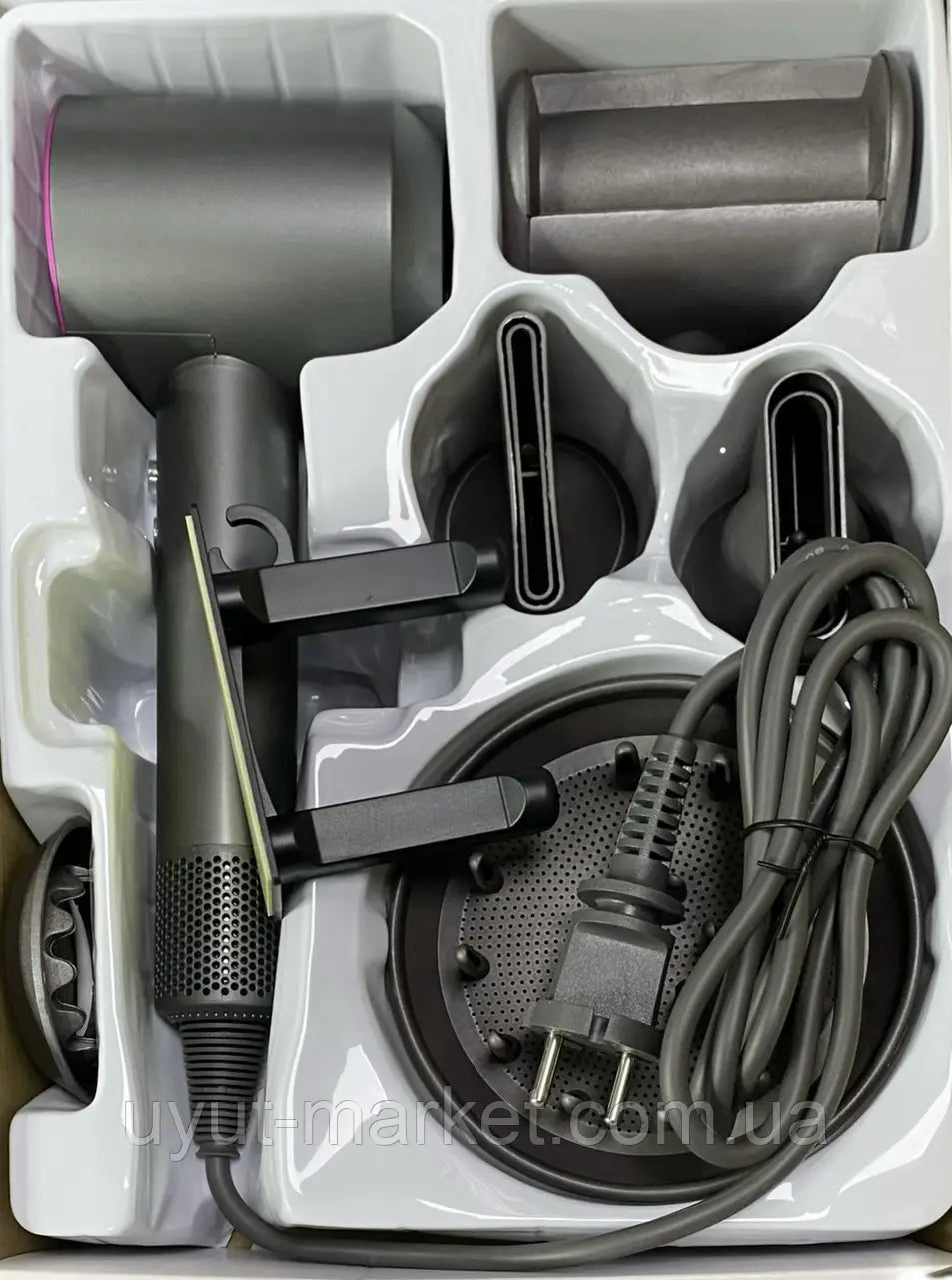 Фен з 5 різними насадками для сушіння та укладання Magic Hair Supersonic