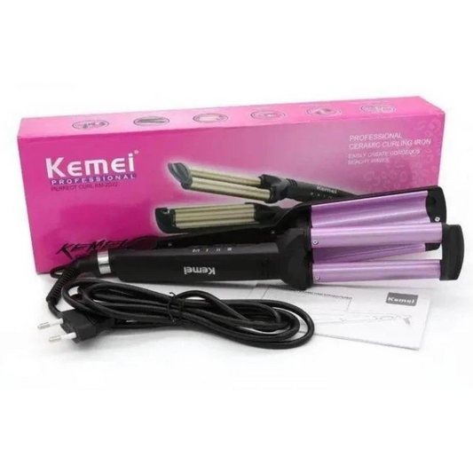 Потрійна плойка-щипці для завивки волосся з керамічним покриттям Kemei Km-2022